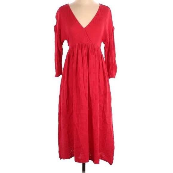 NEW Michael Stars 100% Cotton Gauze Muslin Isabella Midi Dress Salsa Red XS - Picture 2 of 8